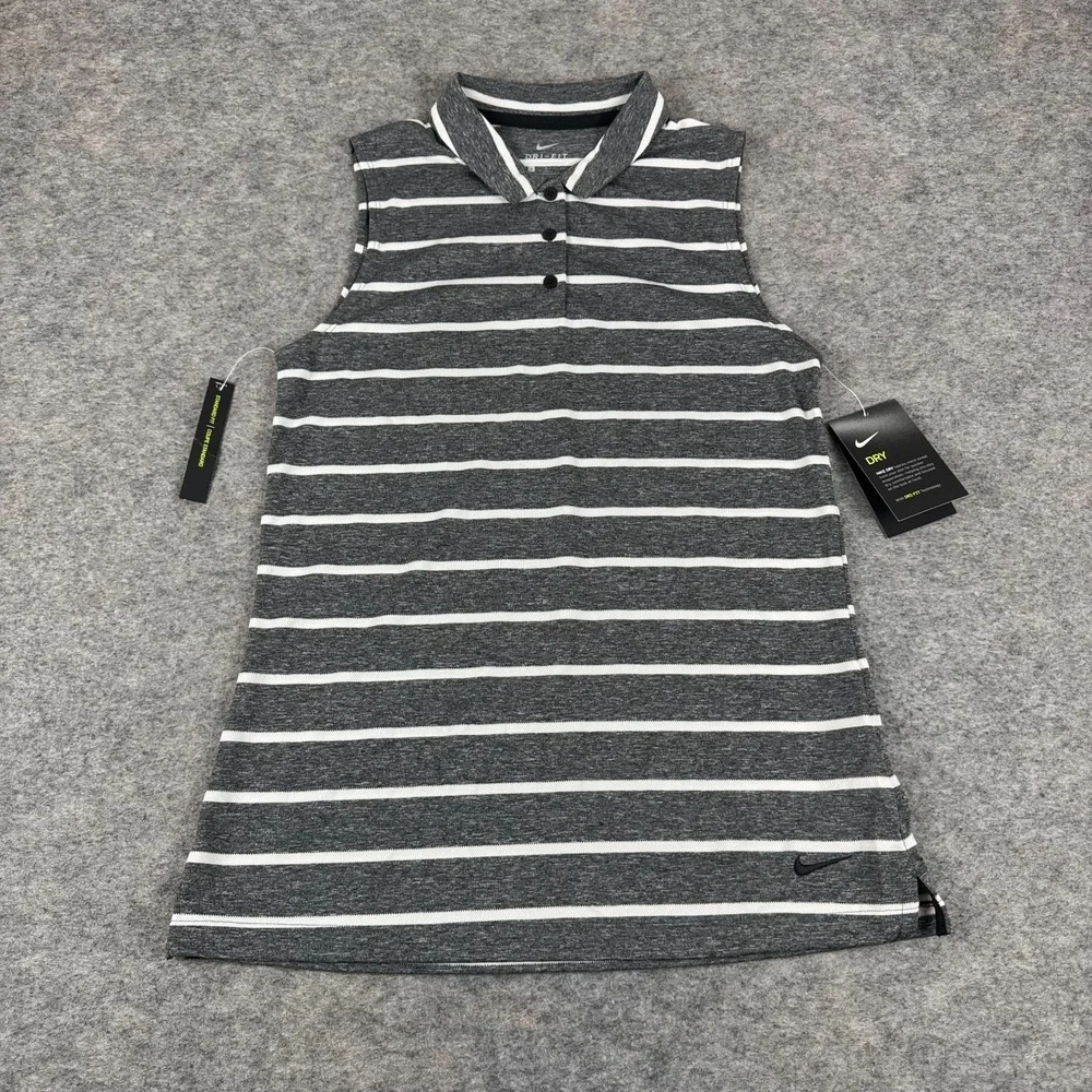 Nike Dri Fit Golf Polo Shirt Sleeveless Striped Standard Fit Gray Womens Small S